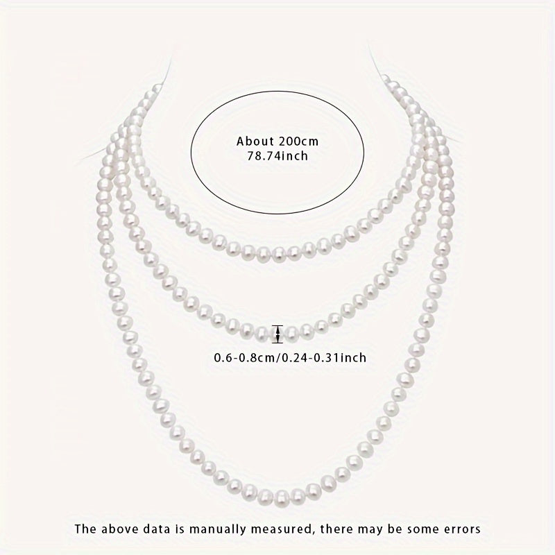 Zarif Ko'p Qavatli Sviter Zanjiri: MUFAN Vintage Tabiiy Shirin Suv Marvaridli Bilaguzuk Ayollar Uchun, 6-8mm, 200sm Uzunlik, Iyul Tug'ilgan Kuni To'pi, Qoplamasiz, Kundalik Kiymak va Maxsus Tadbirlar Uchun Mukammal. Sovg'a Qutisida Keltiriladi.