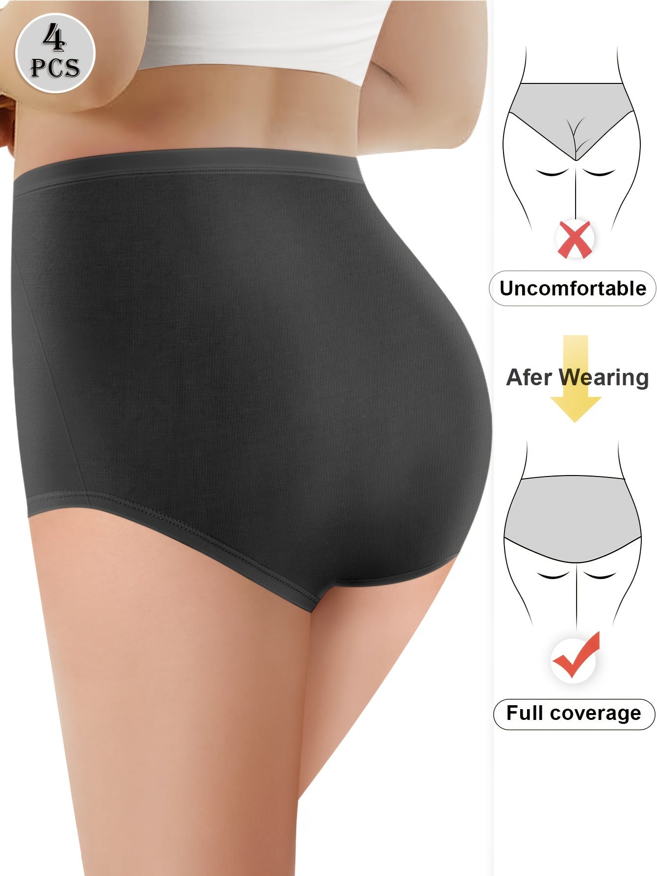 Women’s Beige Lace Pattern High-Waist Tummy Control Shapewear Panties 4 Pack