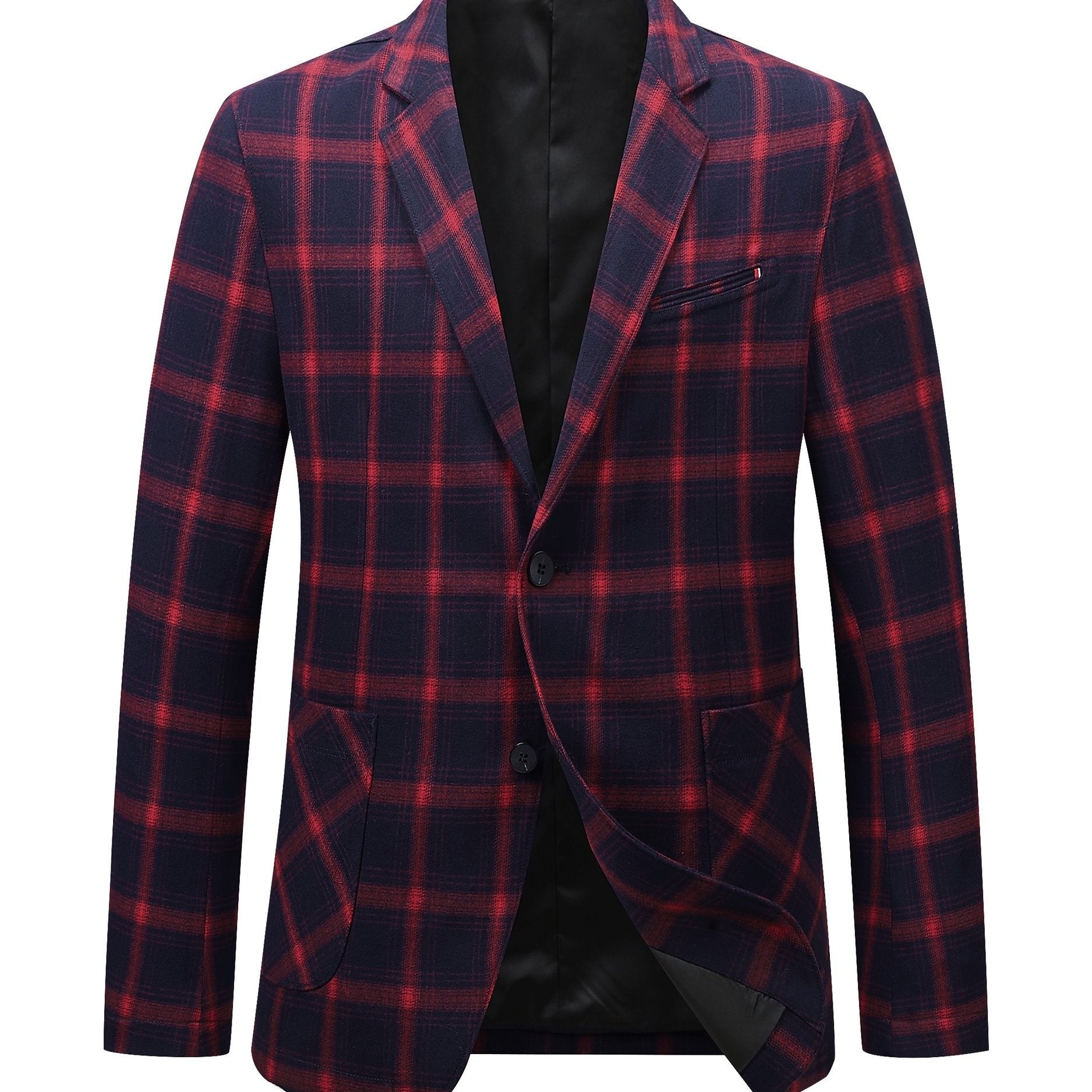 Men's Plus Size Summer Blazer Casual Plaid Long Sleeve Polyester Suit Jacket