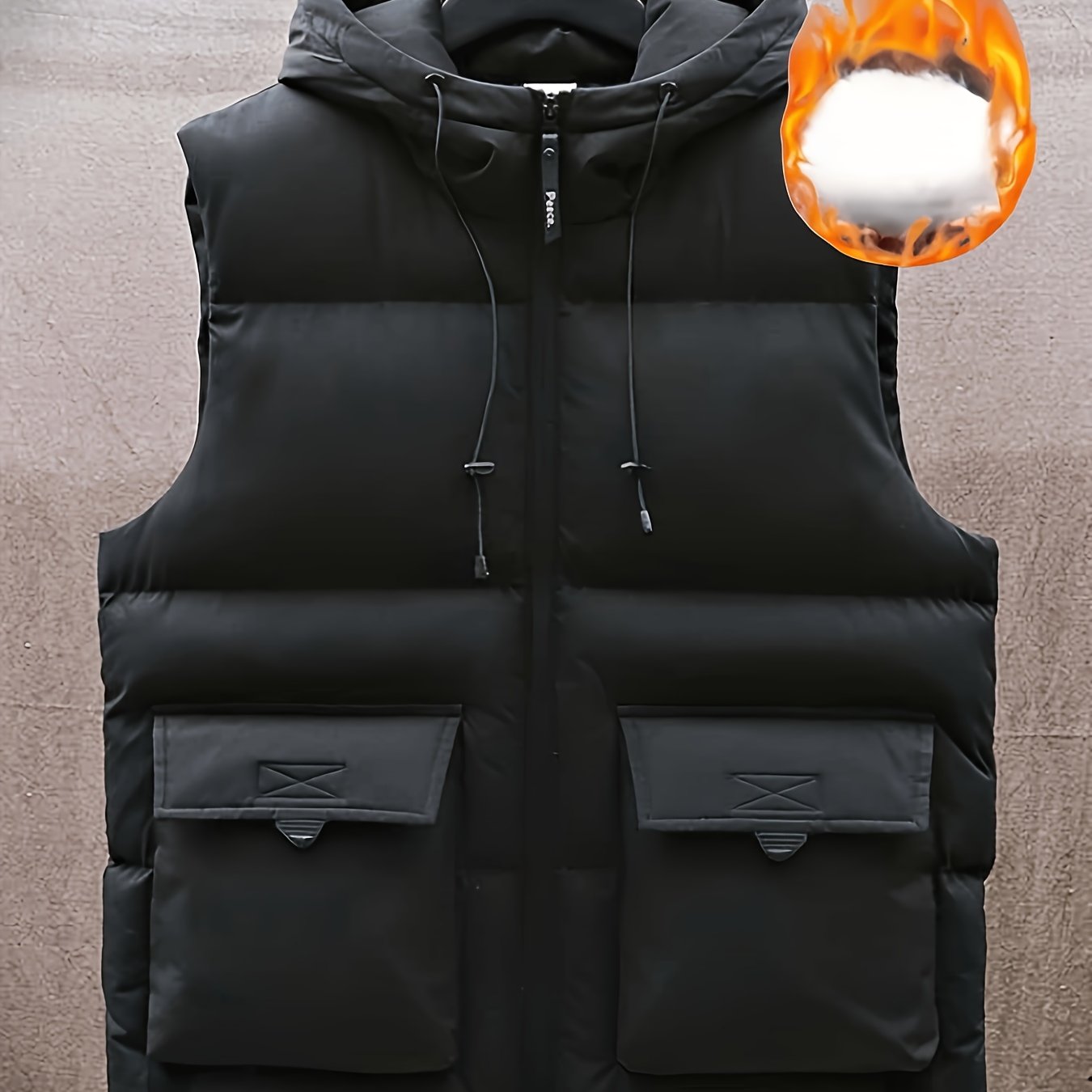 Men's Winter Hooded Vest with Fleece Lining, Multiple Pockets, Stand Collar