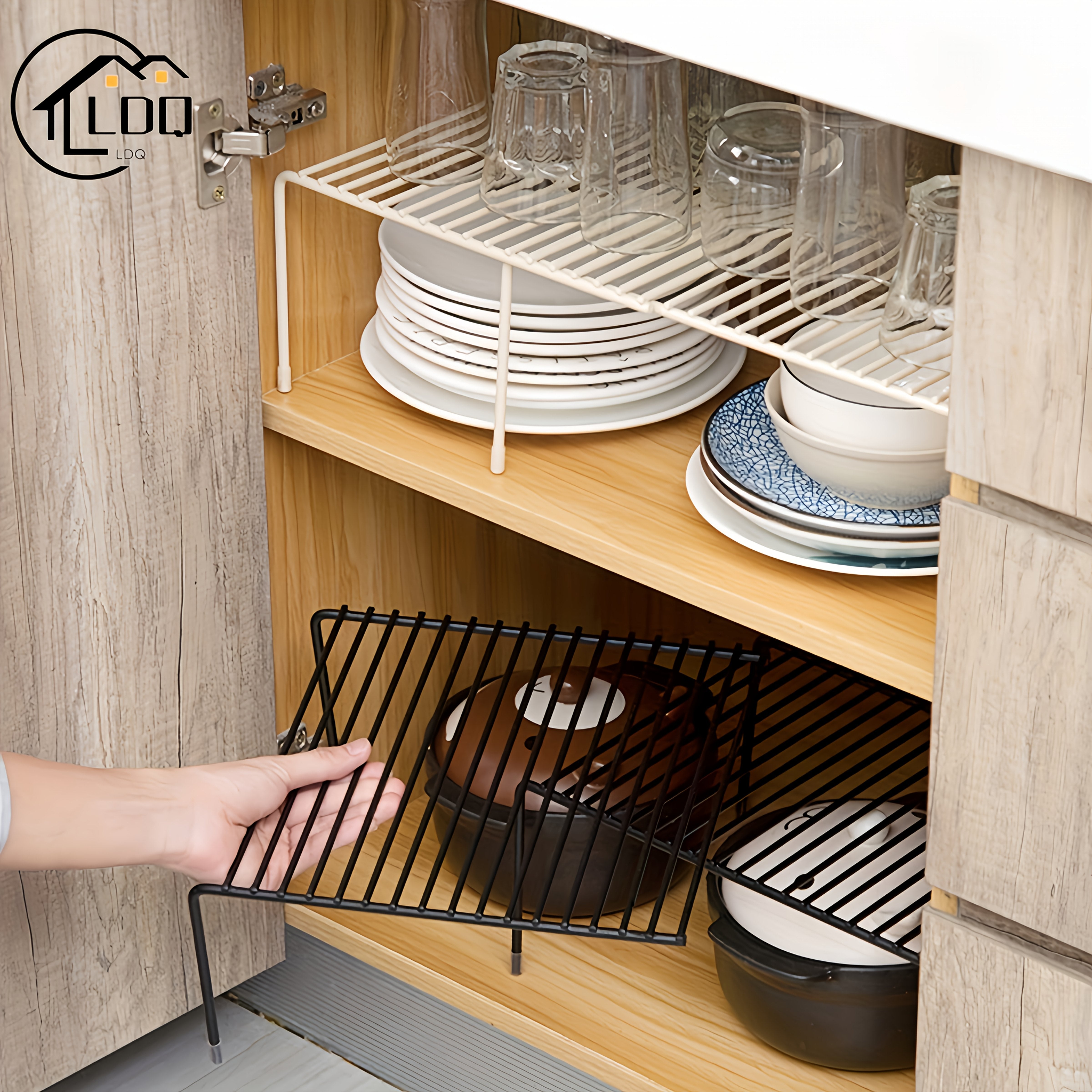 Expandable Metal Shelf Organizer for Kitchen Countertop Space-Saving Rustproof Carbon Steel