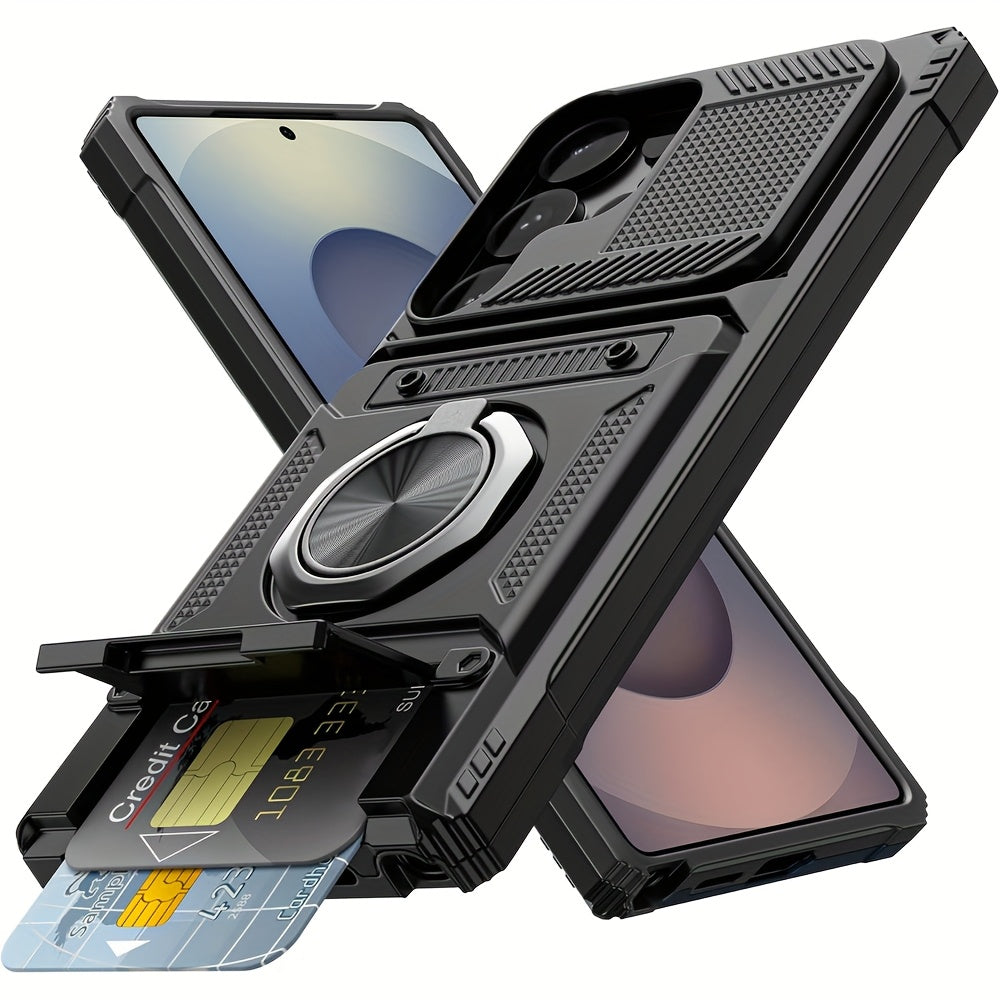 Durable Shockproof Phone Case with Metal Stand and Card Slot for Multiple Models