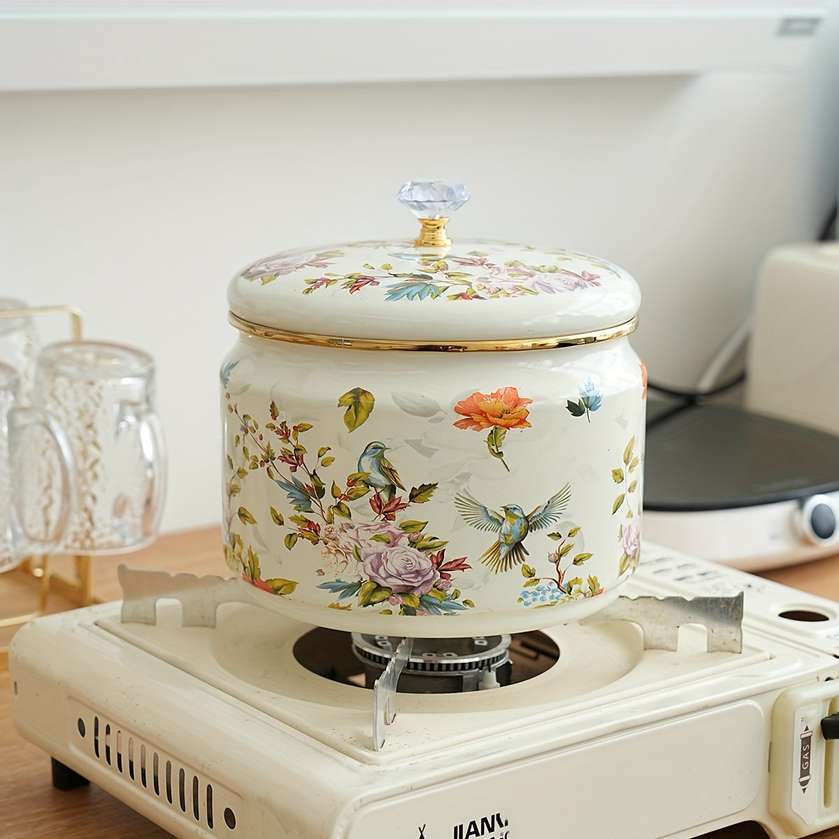 Enamel Storage Jar with Lid for Spices Coffee Beans Tea Vintage Kitchen Decor