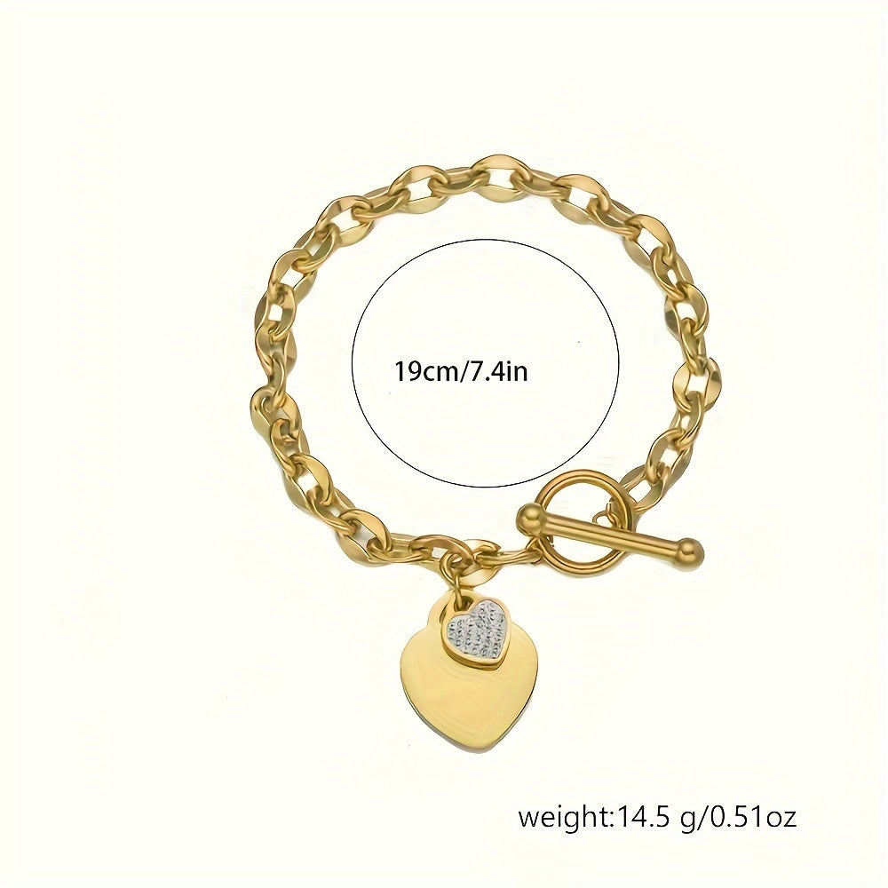 Zarif titan po'latidan yasalgan sevgi yurak bilaguzuk, kubik zirkon bilan, tasodifiy kiyimlar uchun ideal.