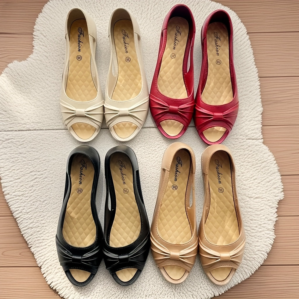 Women's Low Wedge Slide Sandals Soft EVA Peep-Toe Bow Non-Slip Rubber