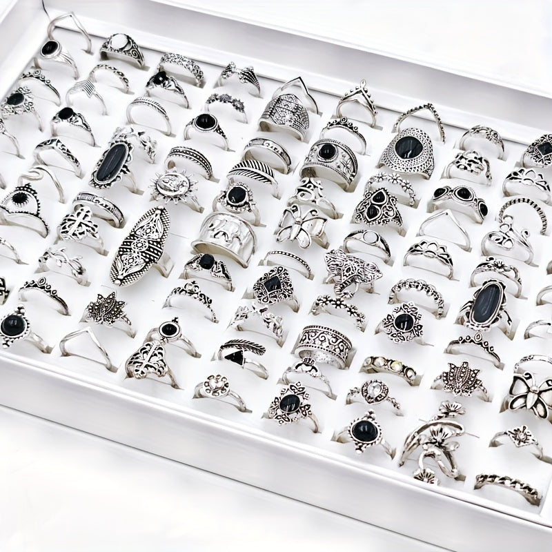 Assorted Boho Style Silver Plated Ring Set 30/50/100 Pieces with Random Sizes