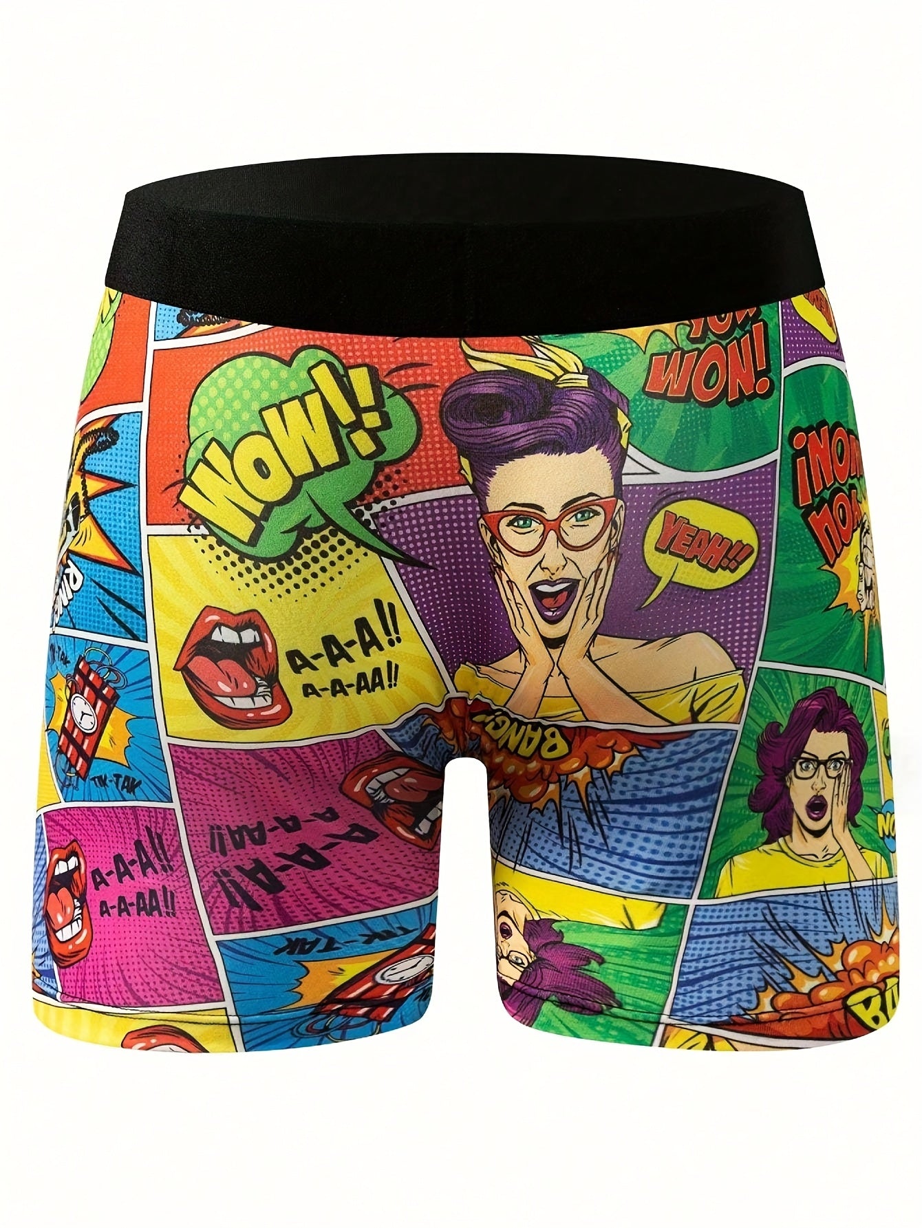 Men's Breathable Polyester Spandex Boxer Shorts with Unique Print for Casual and Sports Wear