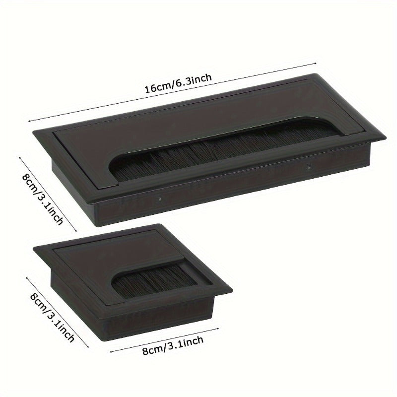 Rectangular Aluminum-Style ABS Plastic Desk Cable Management Box with Brush and Cover Plate