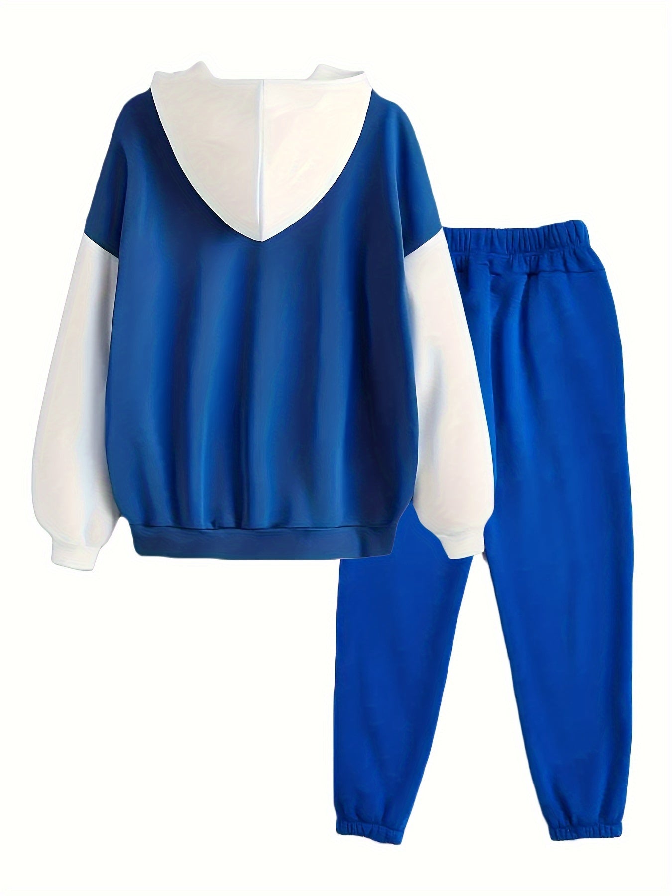 Conjunto de dos piezas para mujer en negro y gris, sudadera con capucha y joggers de poliéster para otoño e invierno