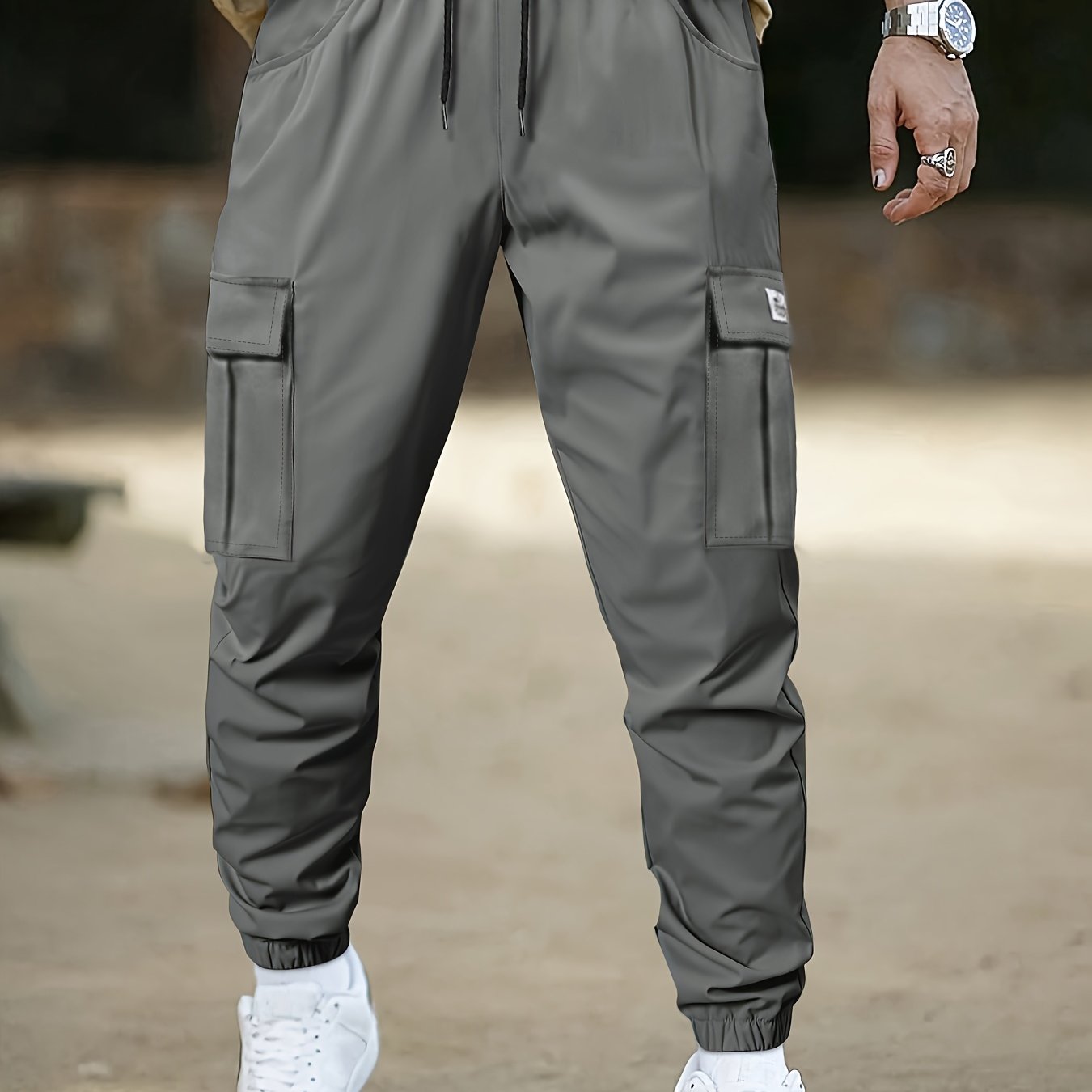 Men's Camo Cargo Pants Non-Stretch Polyester Drawstring Waist Flap Pockets Outdoor Work