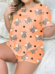 Women's Summer Pajama Set Large Size Short Sleeve Shorts Cartoon Print