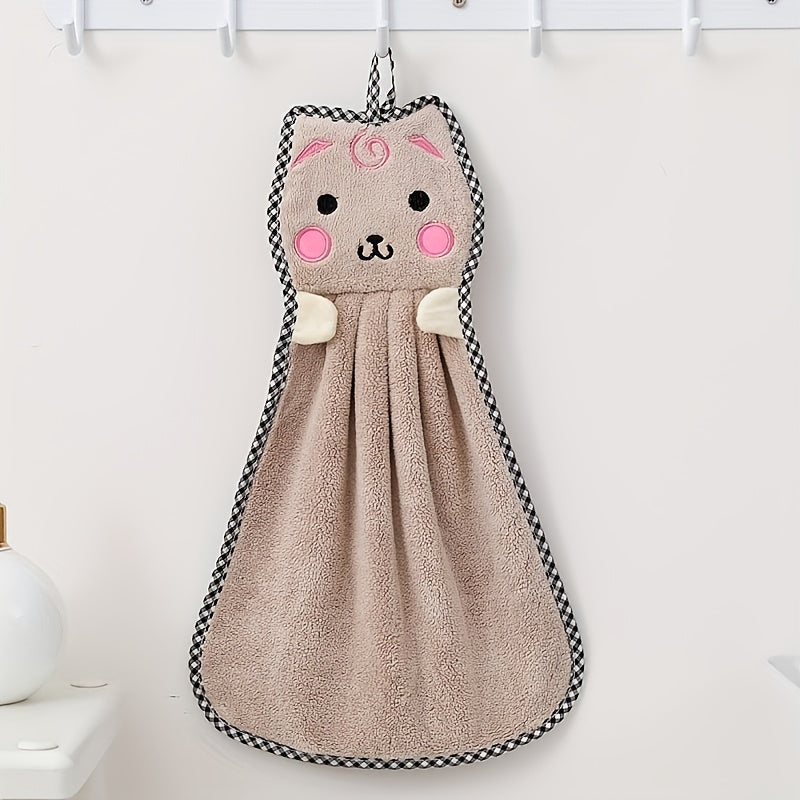 Cute Kitty Pattern Towels Soft Absorbent Coral Fleece Bathroom Towels