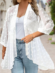 Plus Size Women's Lace Stitching Open Front Kimono Spring Fall Vacation 3/4 Sleeve