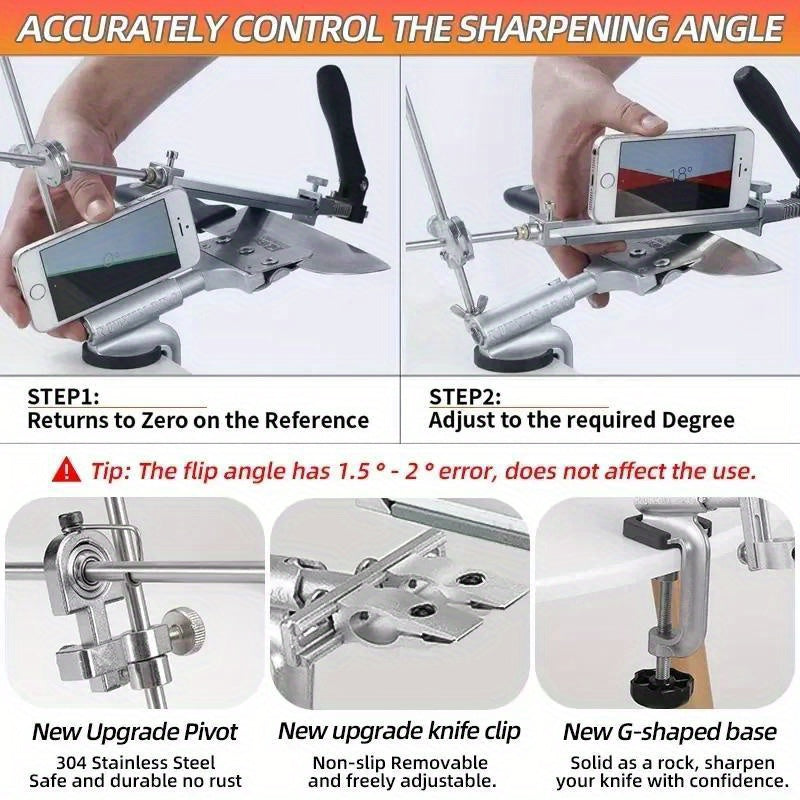 Luxury RX 009 Pro Knife Sharpener - Burchakli maydalagich bilan turli xil pichoq turlari uchun olmos tosh to'plami va mustahkam temir konstruktsiyasiga ega. Mukammal silliqlash uchun yuqori sifatli asbob, chiroyli dizaynda