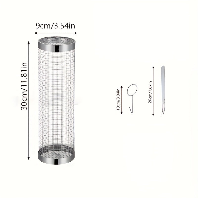 Large Stainless Steel Rolling Grilling Basket for Outdoor BBQ and Camping