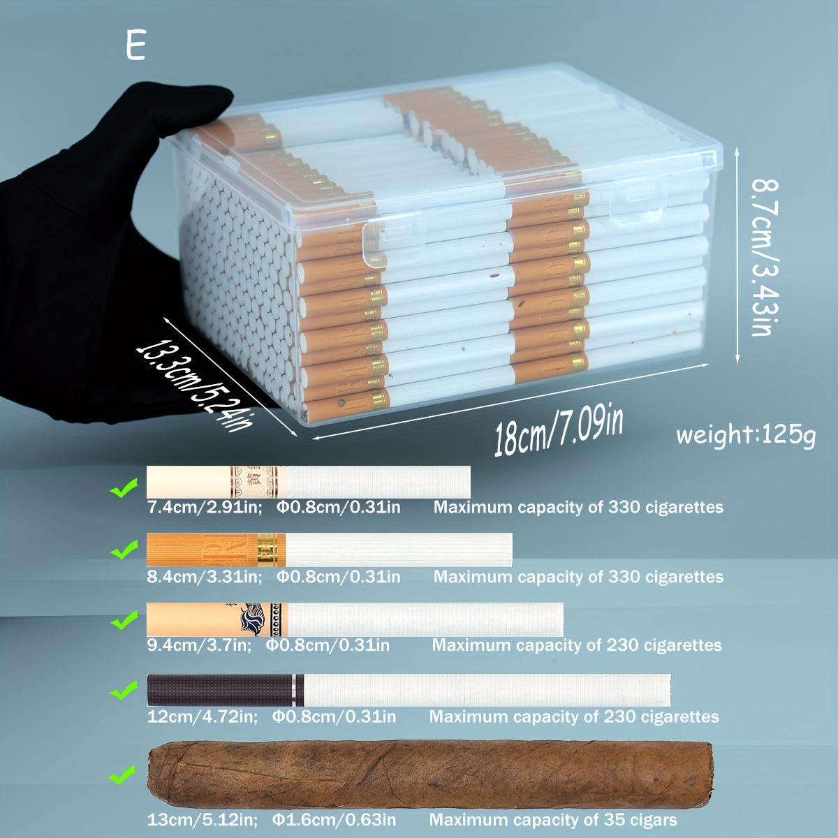 Clear Plastic Cigarette Storage Box 14-330 Capacity Moisture-Proof Organizer