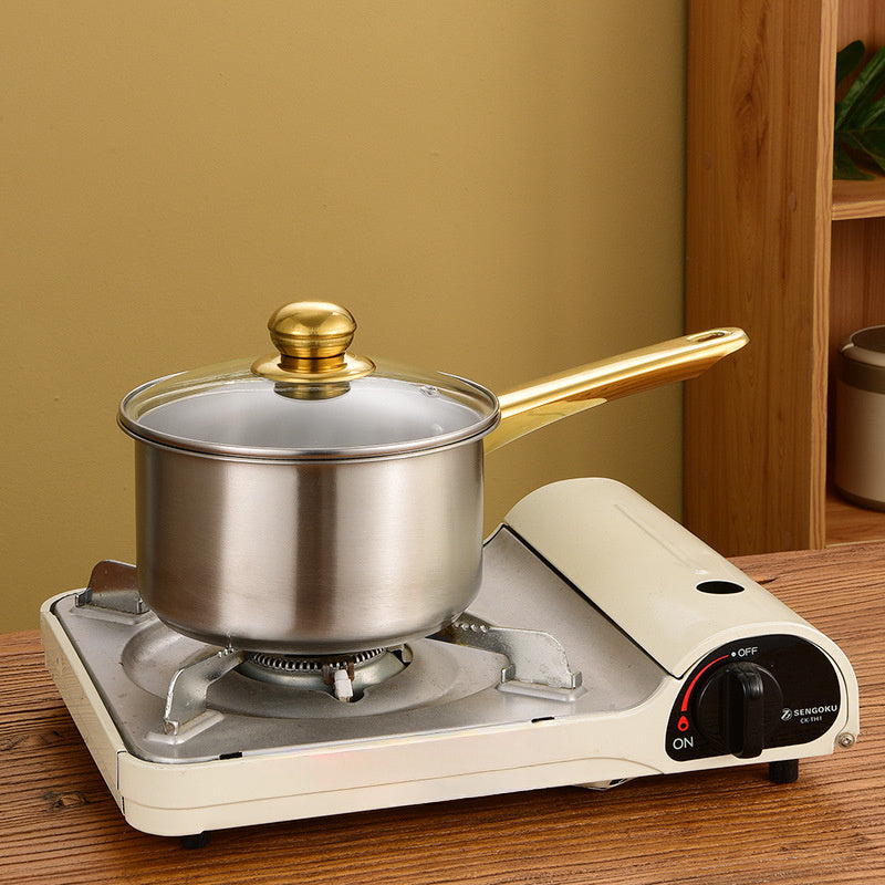 Stainless Steel Cookware Set 4/6 Pieces with Golden Handles Pots and Pans for All Stovetops