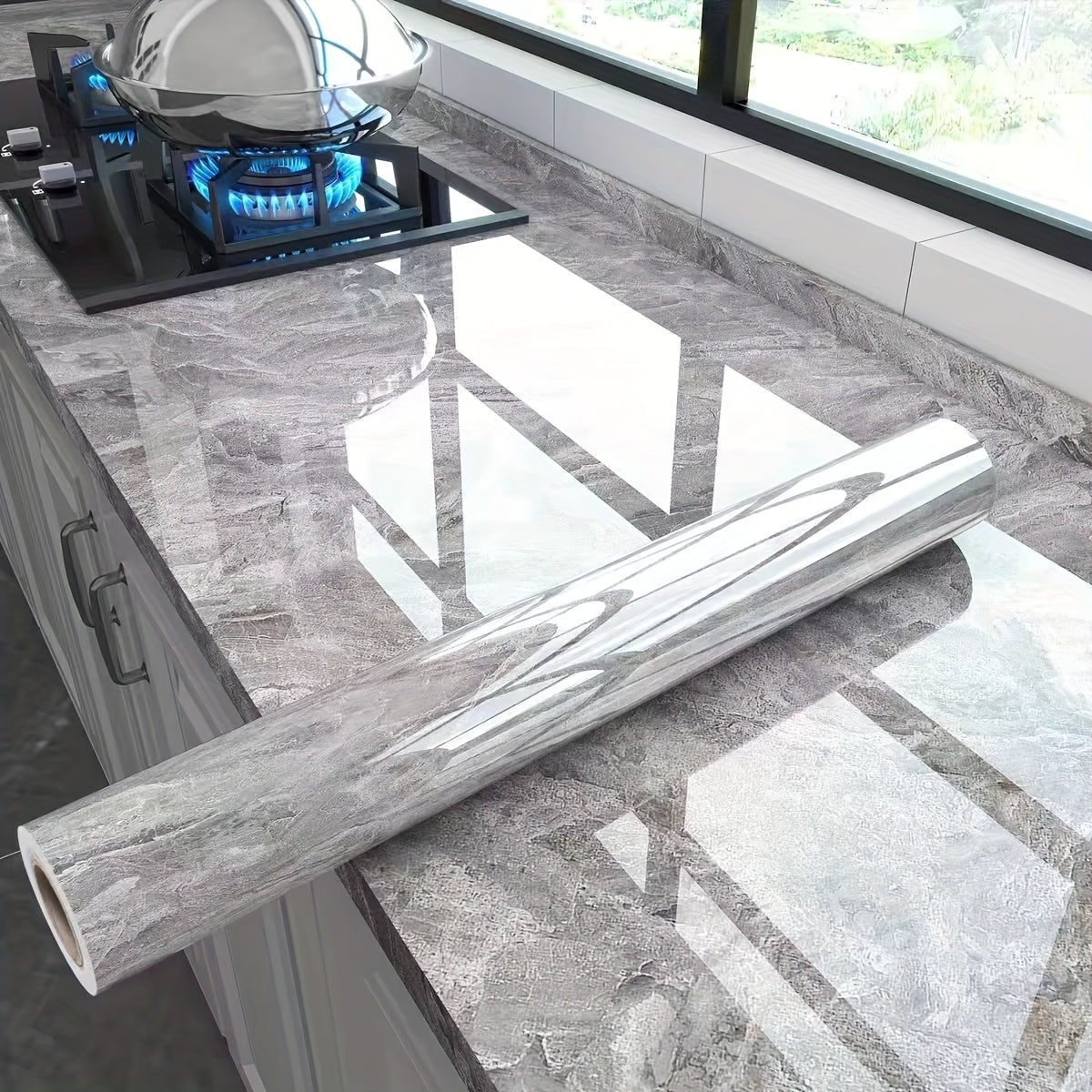 Водонепроницаемые обои-наклейки для ванных комнат и кухонь, легкие в применении и устойчивые к влаге. Идеально подходят для ремонта туалетов и кухонь, с дизайном мраморной плитки.