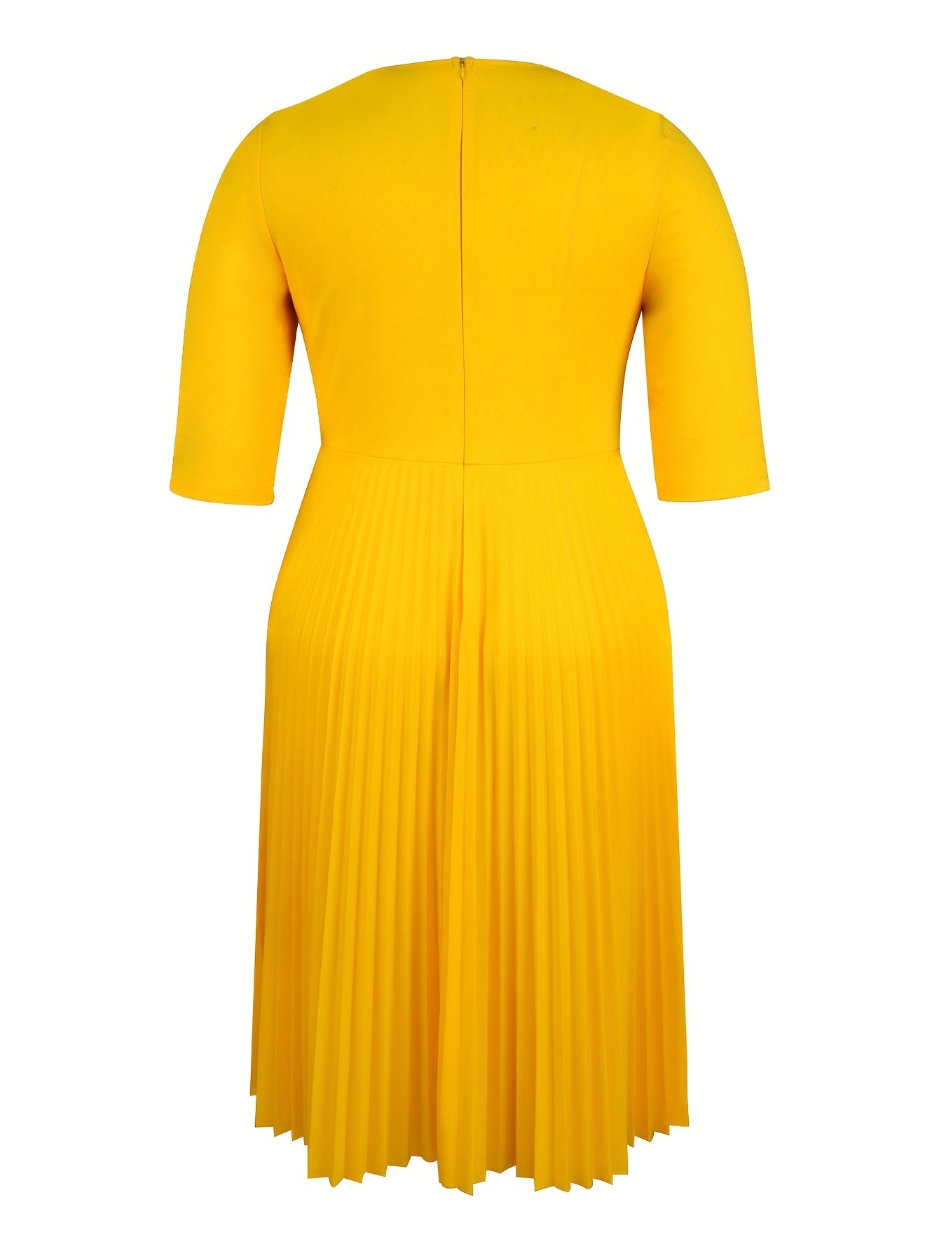 Women’s Mustard Yellow A-Line Midi Dress with Belt and Pleated Hem