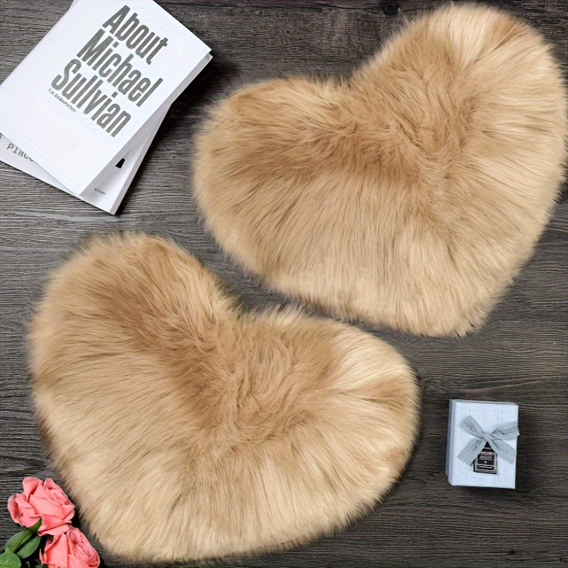 Set of 2 Heart-Shaped Faux Wool Carpets for Dresser and Home Decor