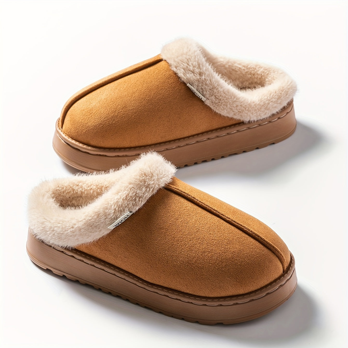 Women's Plush Winter Slippers Black Faux Fur Indoor Shoes Non-Slip