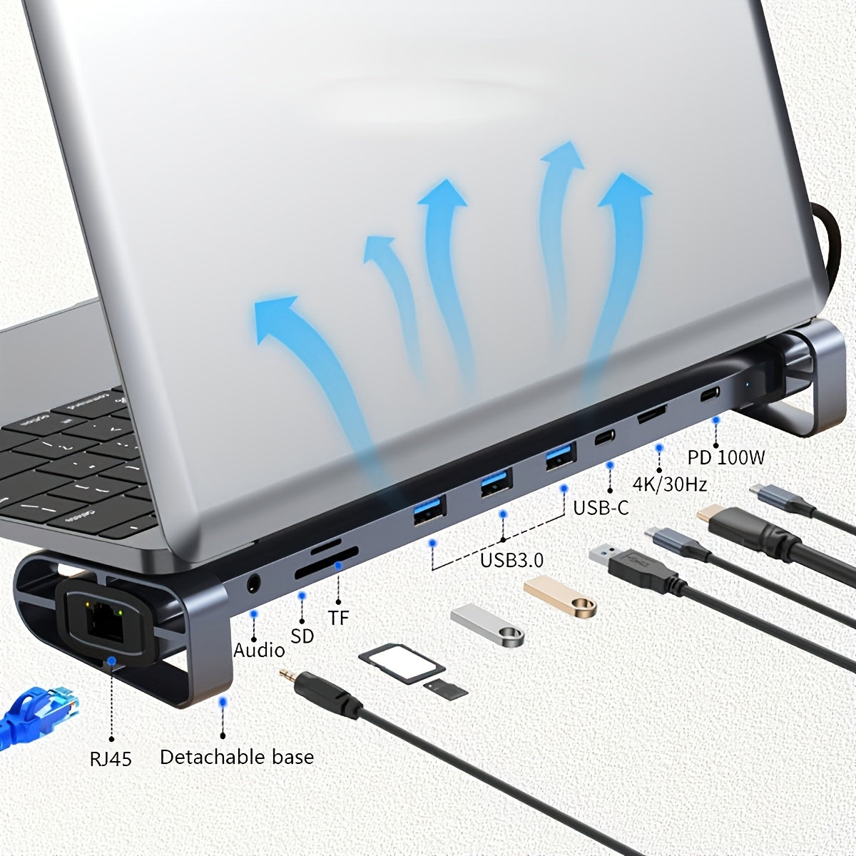 10-in-1 USB-C Docking Station for MacBook Windows 4K HDMI 100W PD Ethernet SD TF Card