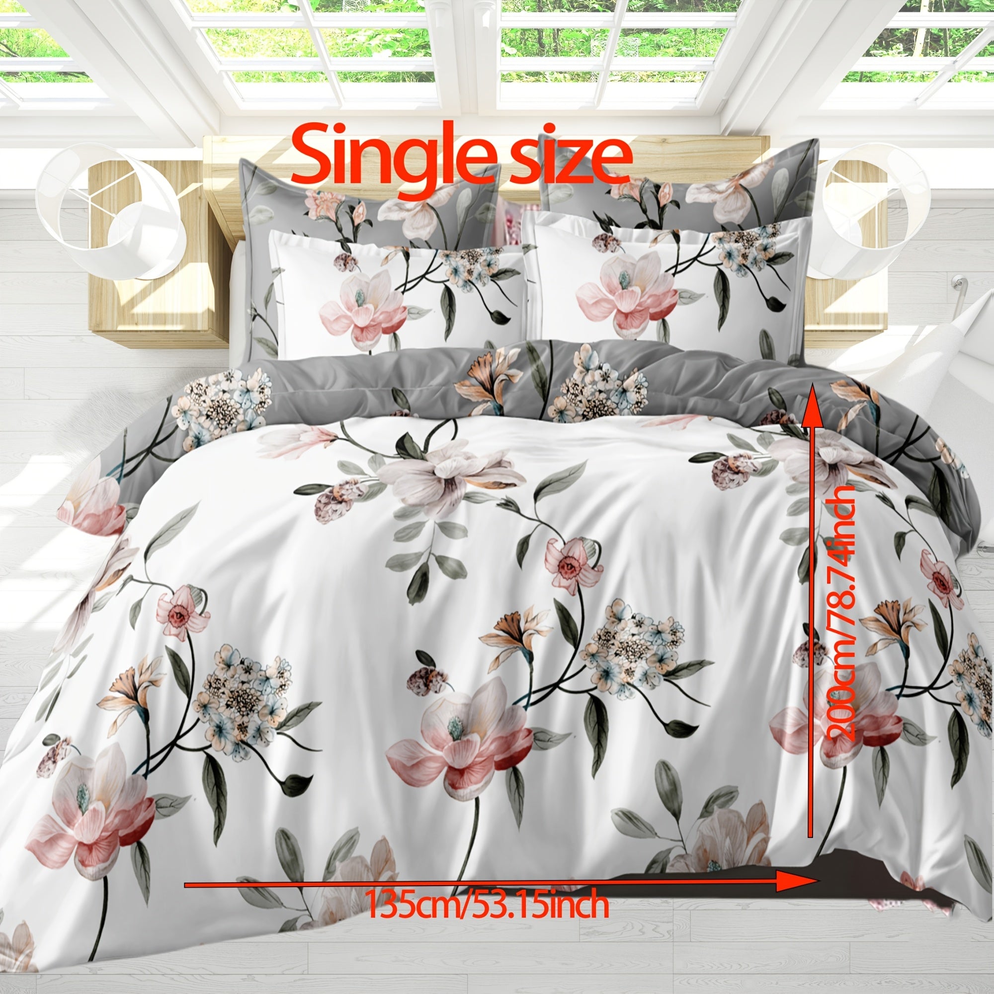 Two-Color Flower Pattern Bedding Set for Bedroom and Guest Room with Soft Polyester Fabric