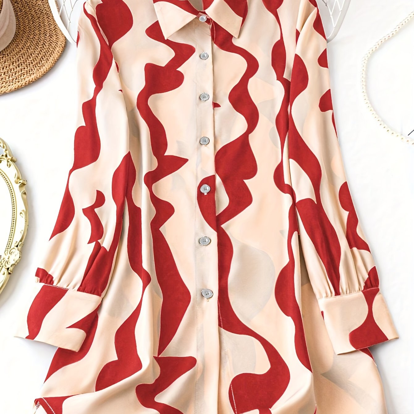 Women's Floral Print Long Sleeve Shirt Casual Woven Polyester Spring Fall Button-Up Collar