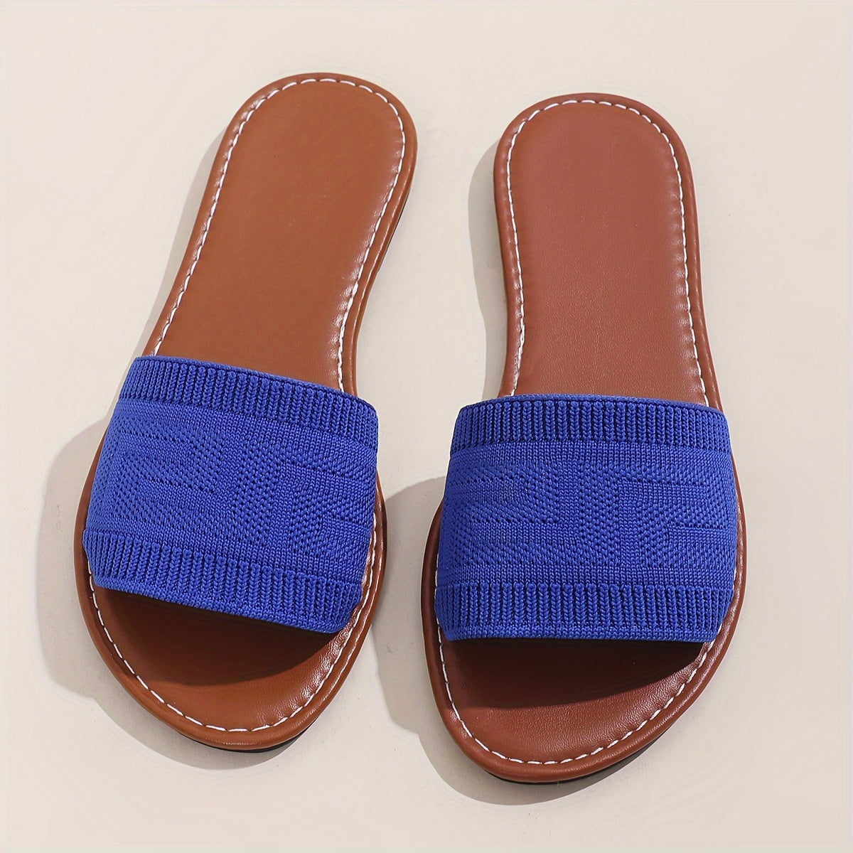 Women Plus Size Summer Knit Slide Sandals Open Toe Flat Heel Green