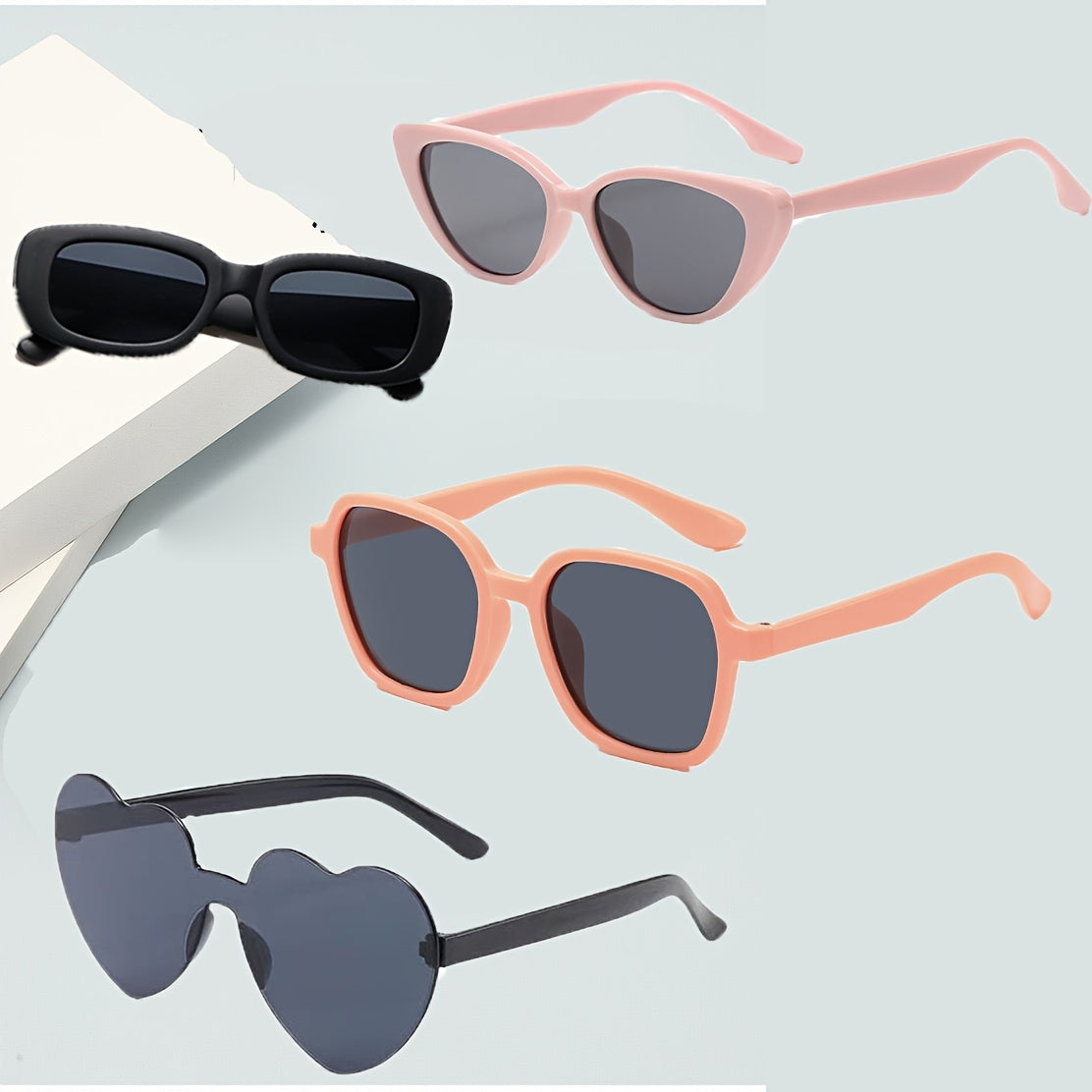 Set of 4 Girls Cat Eye and Heart Shaped Glasses Kids Fashion Decorate PC AC for Hiking Daily Wear