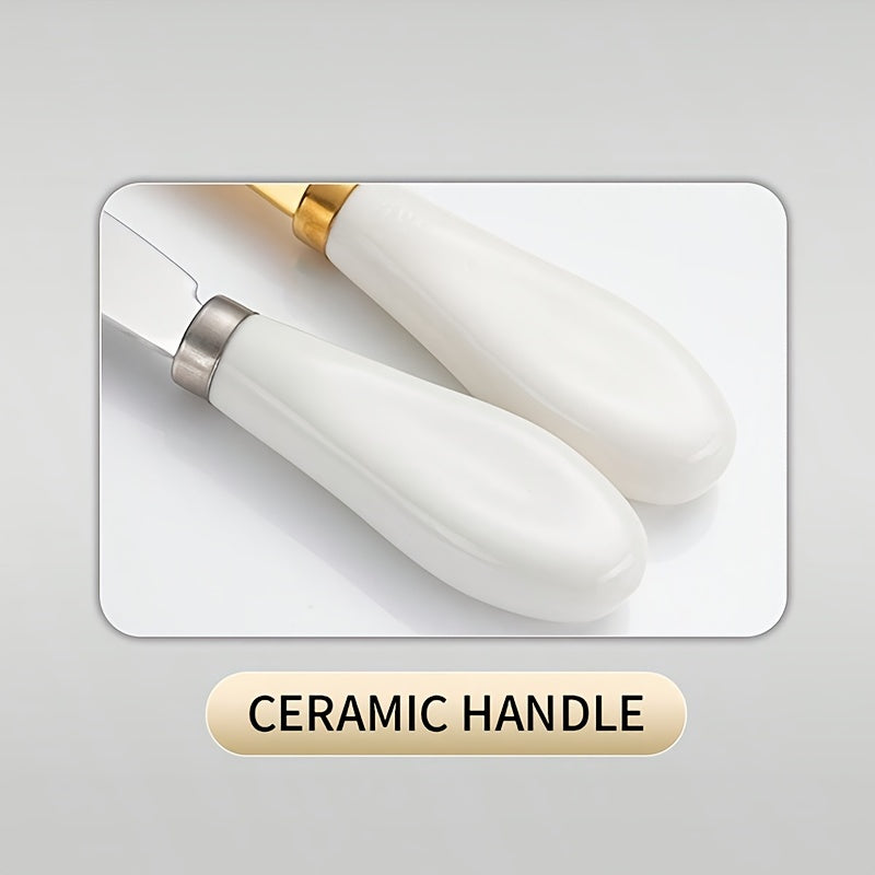 Stainless Steel Cheese Knife Set with Ceramic Handles for Spreading and Cutting Bread