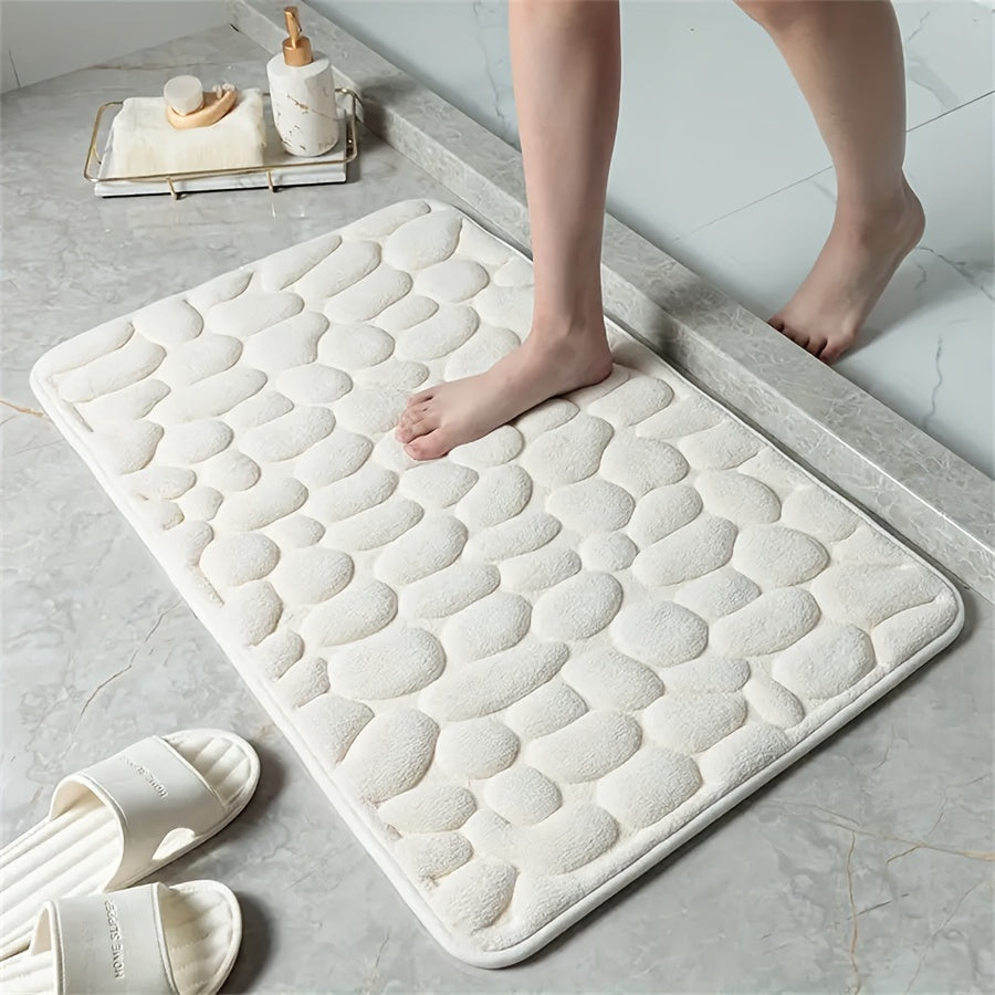 Bath Mat Non-Slip Embossed Pebble Pattern 59.94x39.88cm Absorbent Polyester