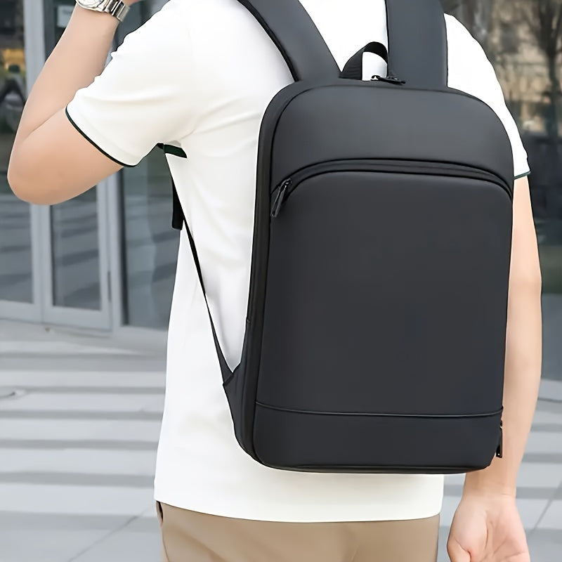 Faux Leather Backpack for Business and Daily Commute with Laptop Compartment in Black Grey Light Grey