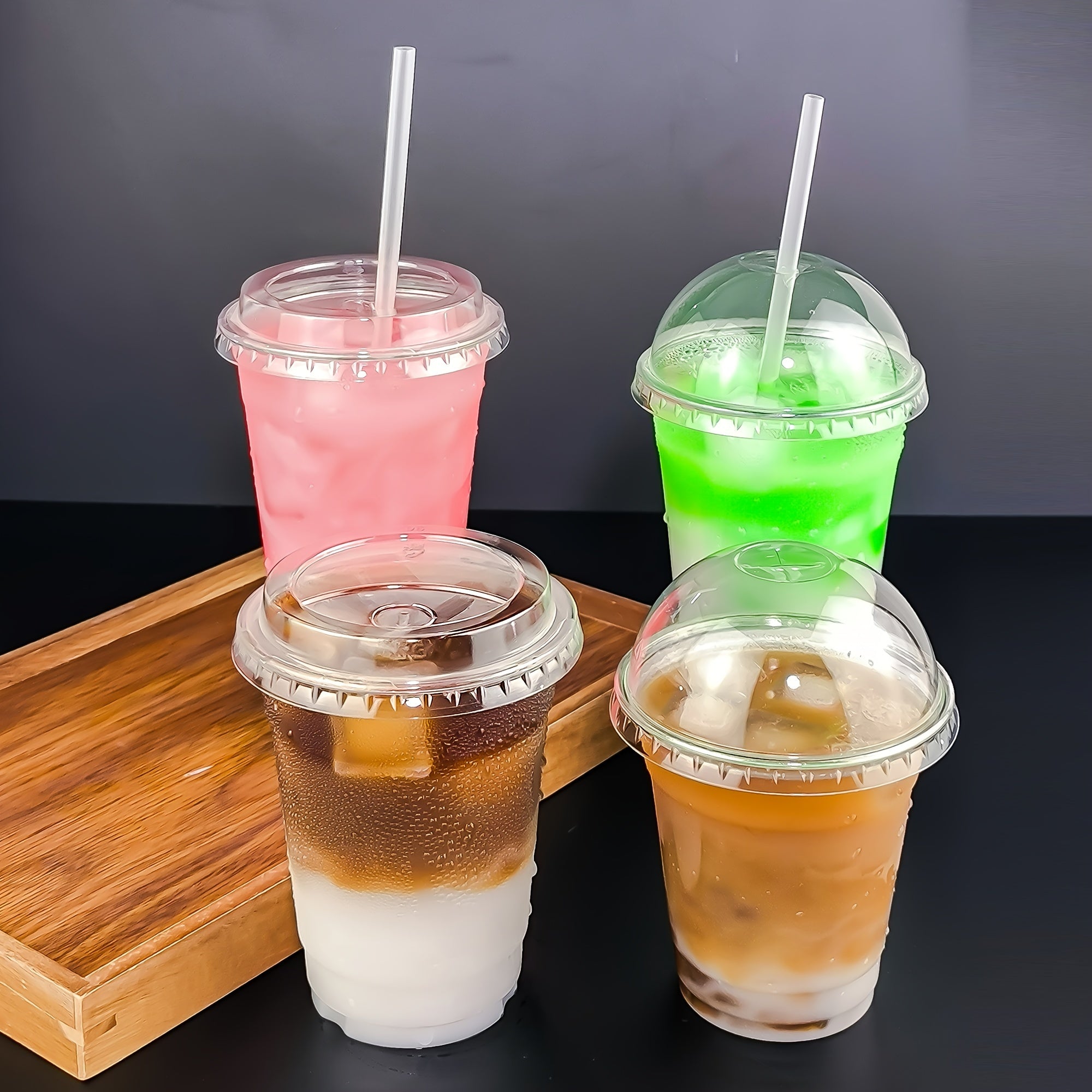 50-Pack Clear PET Disposable Cups with Lids 10oz 14oz 16oz BPA-Free Recyclable