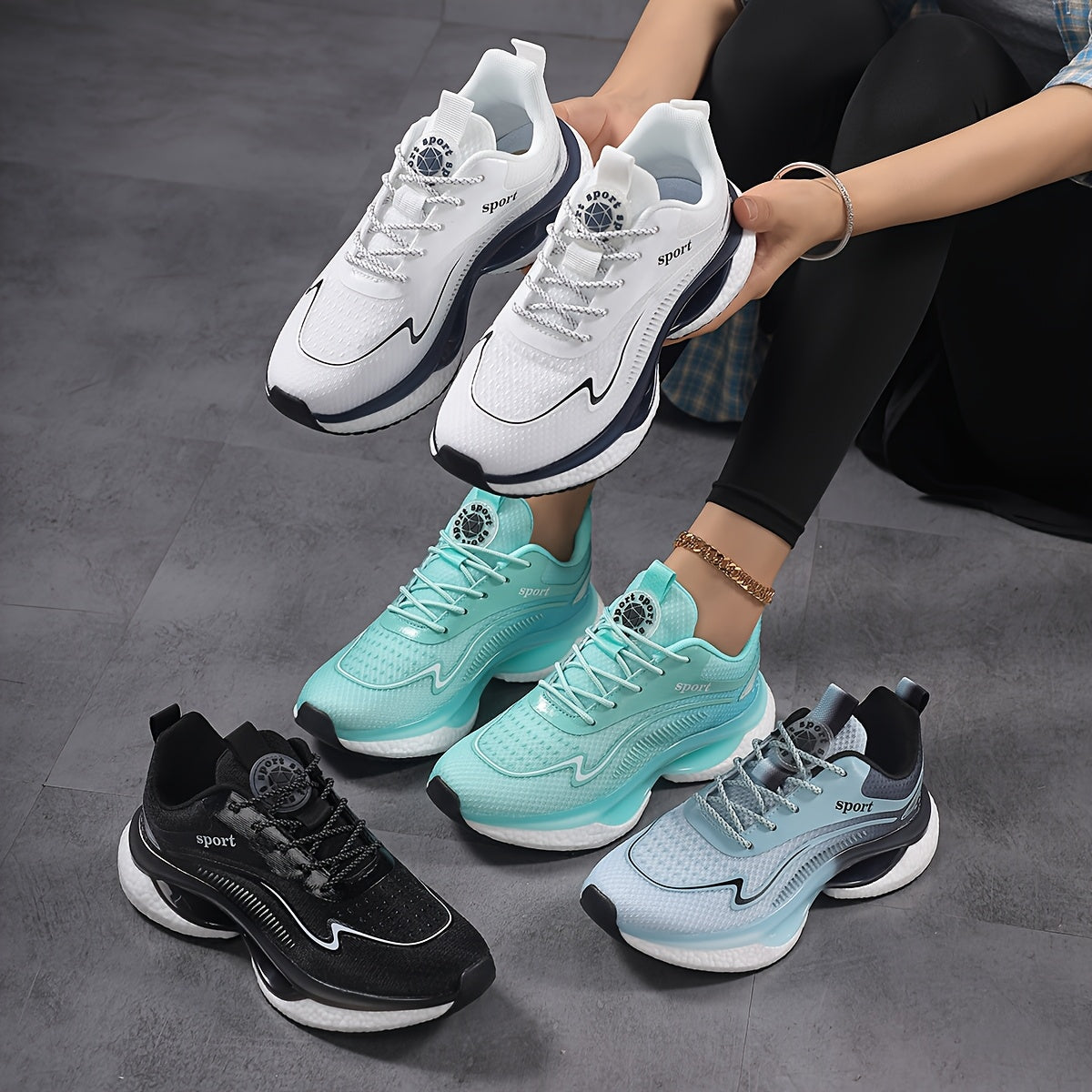 Zapatillas de running ligeras y transpirables para mujer blancas y navy, zapatillas bajas EU 36-45