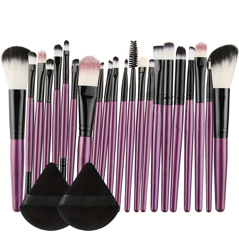 22pcs Makeup Brush Set with 2 Triangle Puffs, Professional Multi-Functional Cosmetic Brushes