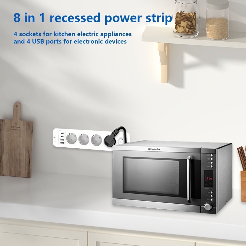 8-in-1 Quvvatli rozetka, 4 USB port va 4 AC rozetkali, 179.83cm sim bilan uy, ofis va maktab uchun