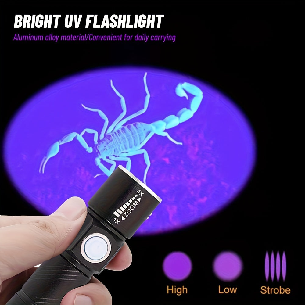 Rechargeable UV Flashlight for Pet Urine Stains Resin Curing Scorpion Hunting 395nm