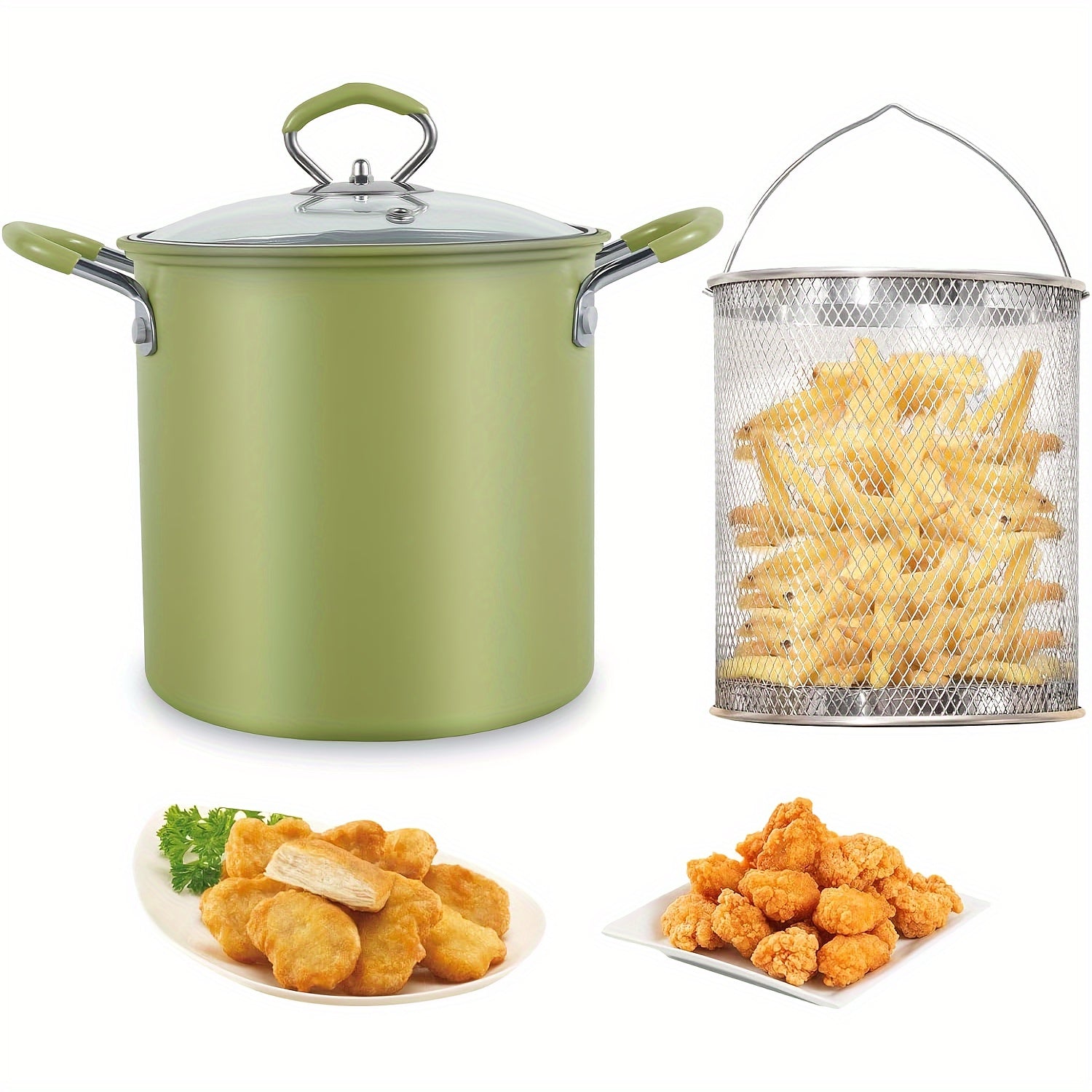 Tapa de malla de acero inoxidable para freidora con mangos de silicona, antiadherente, diseño que ahorra aceite