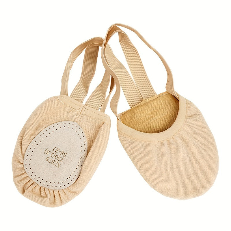 Women's Lightweight Elastic Half-Sole Ballet Shoes Beige Rhythmic Dance Footwear