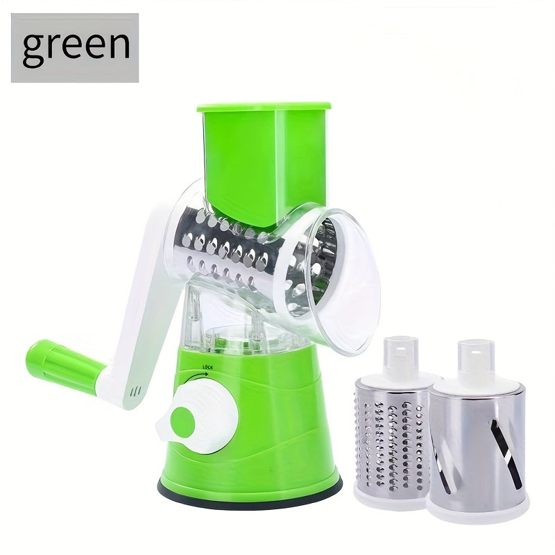 Rotary Drum Vegetable Cutter with Multiple Blades for Slicing, Dicing, Grating