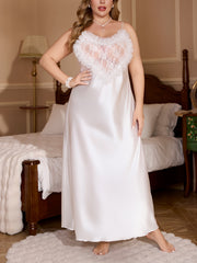 Женская ночная рубашка из сатина с кружевными вставками, прозрачная, с сердечным узором, сетчатая, больших размеров