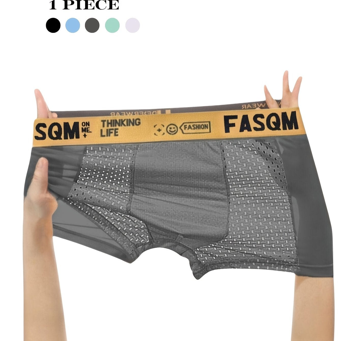 Men's Breathable Mesh Boxer Briefs Polyester Spandex Alphabet Print Contrast Mesh Sky Blue Black Gray