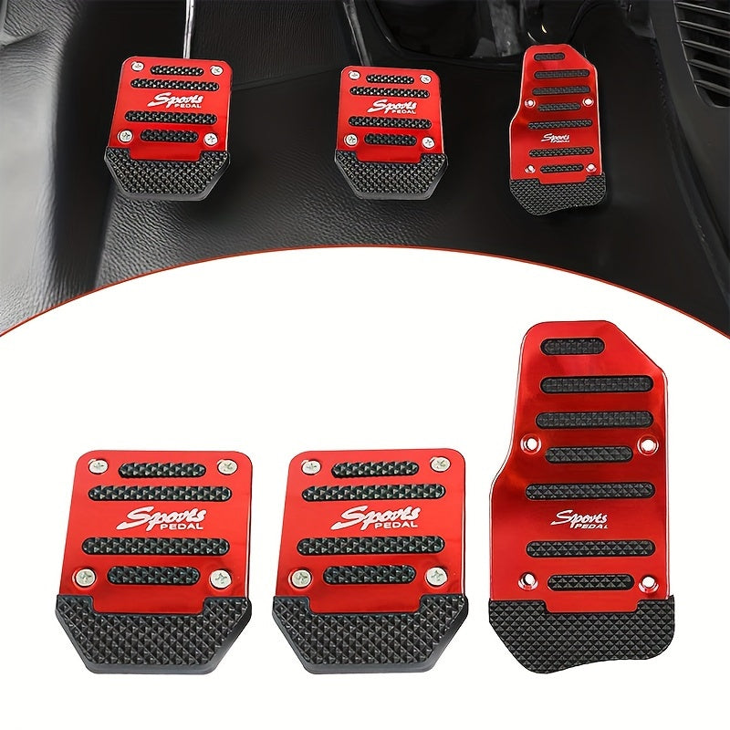 Set of 3 Aluminum Alloy Car Pedal Pads Anti-Slip for Accelerator and Brake