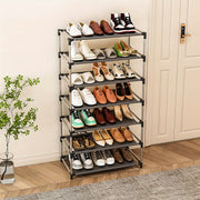 Estante de almacenamiento para zapatos negros con múltiples capas que sostiene de 18 a 21 pares para la organización del hogar