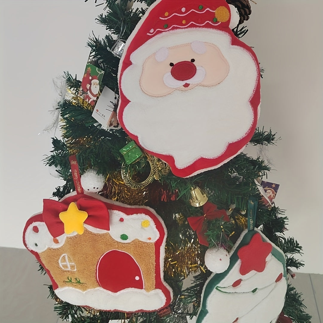 Набор полотенец для пальцев с рождественской тематикой с изображениями Санты, рождественской елки и дома, быстро сохнущие, впитывающие