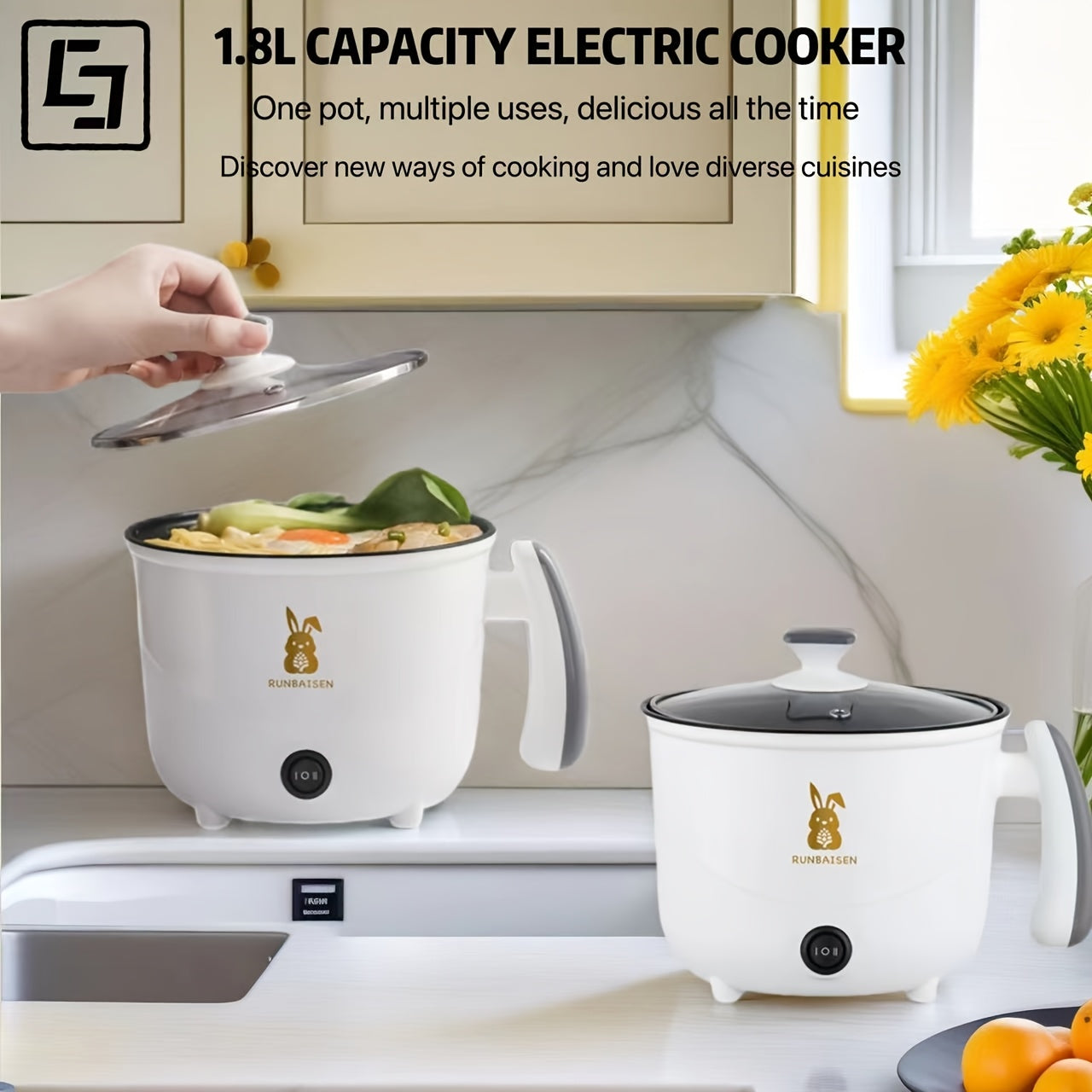 Olla eléctrica de una capa de 1.8L versátil para dormitorios y cocinas pequeñas