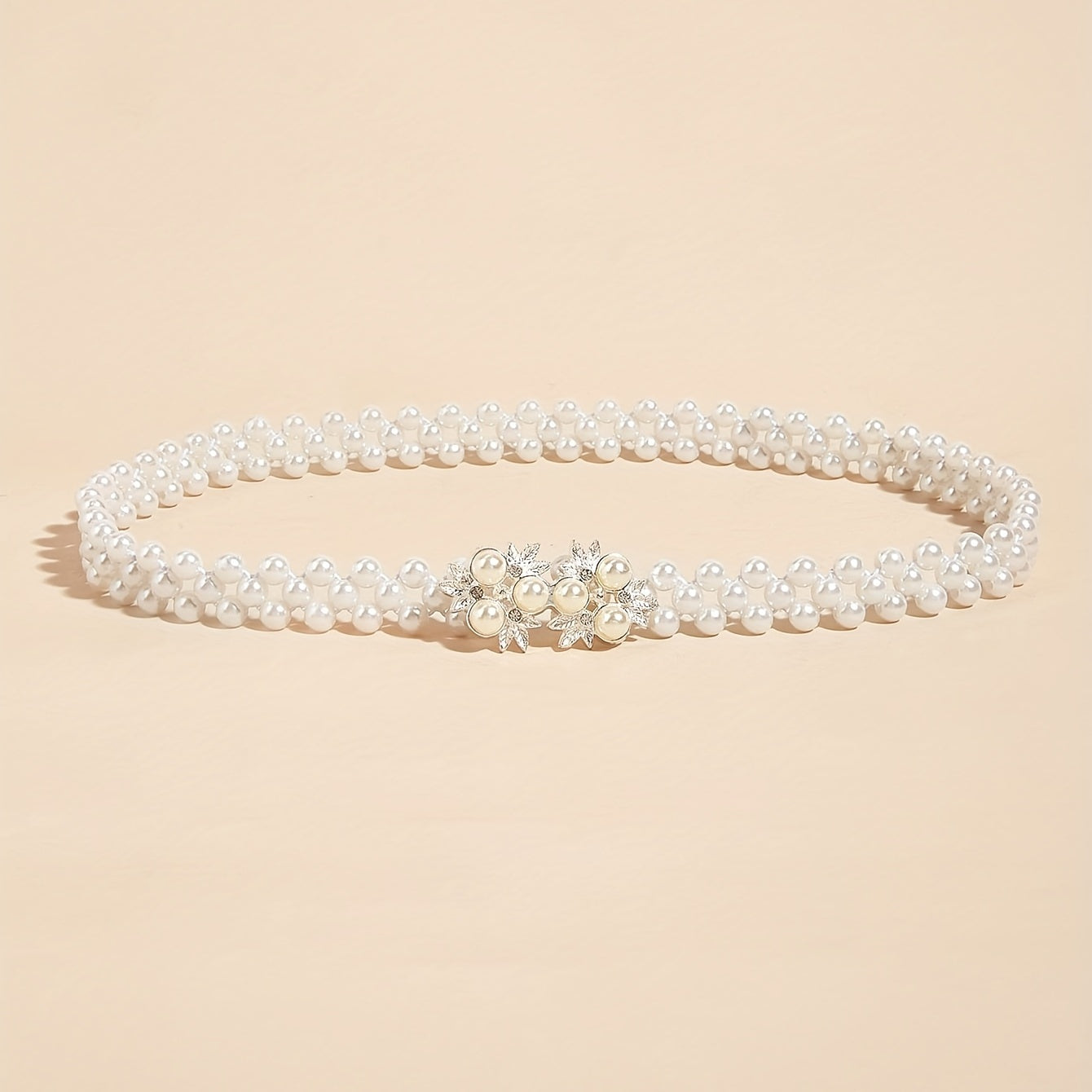 Женский летний поясной браслет с жемчугом и цветами