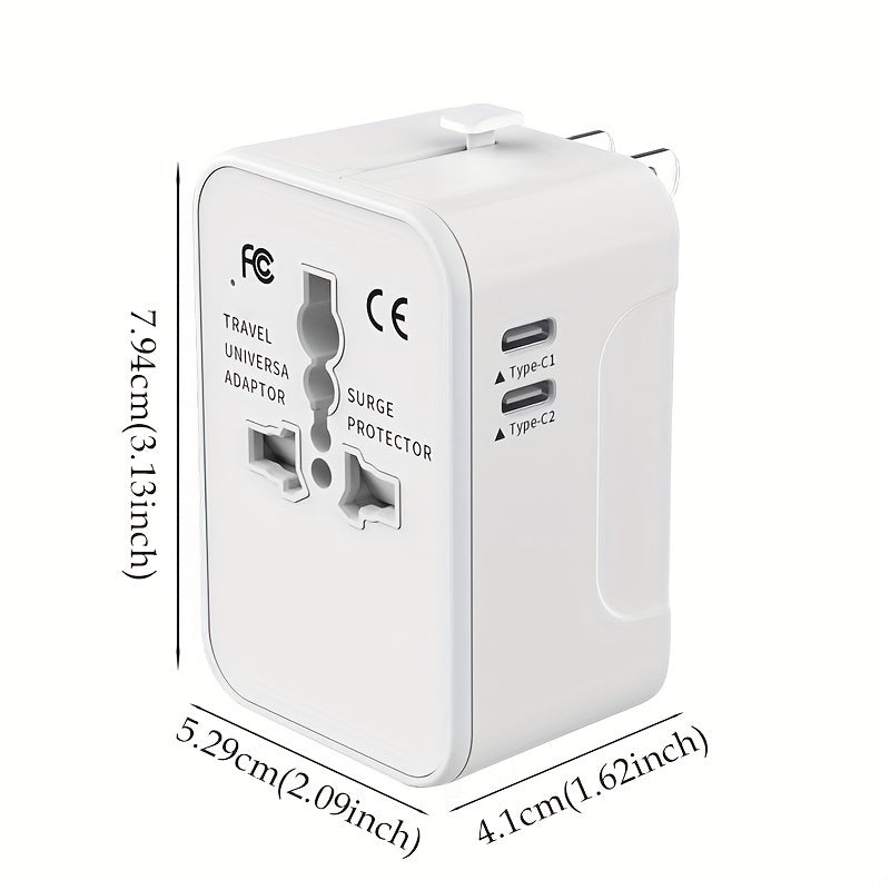 Yevropa sayohati uchun 1 USB va 2 Type-C portli universal sayohat adapteri, UK dan AQShga ulagich konvertori bilan birga.