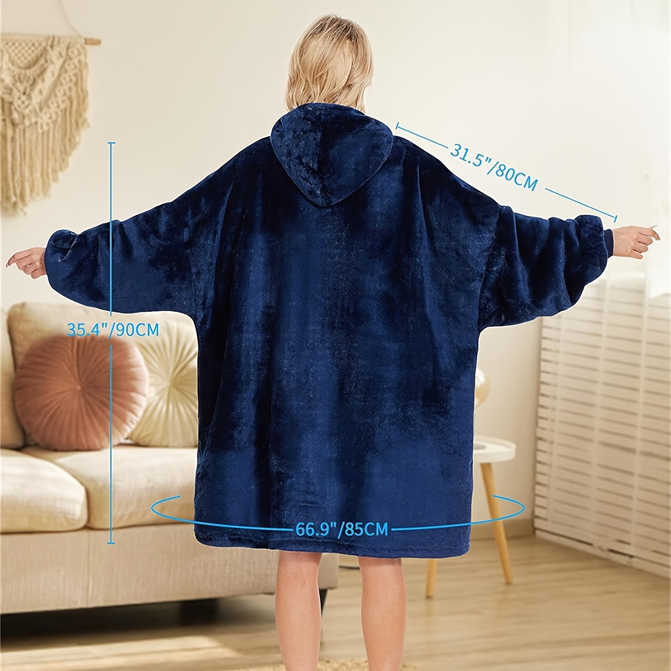 Oversized Hooded Blanket Flannel Wearable Throw with Pocket and Hood